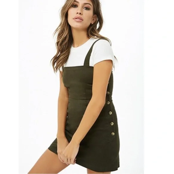 forever 21 army green dress Denim Halter Mini Dress OLIVE / XS main image 1